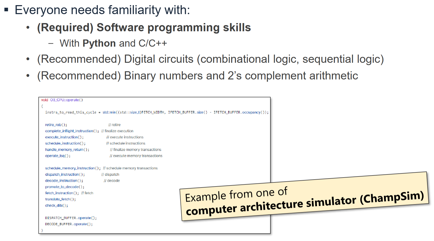 PDF p.74: ChampSim (Computer architecture simulator) 코드 예시